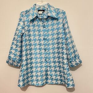 Bala Bala Blue/Aqua, White Houndstooth Collared Jacket Button-Up Women’s Small